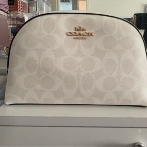 Coach Cream Signature Dome Cosmetic Pouch with Gold Logo